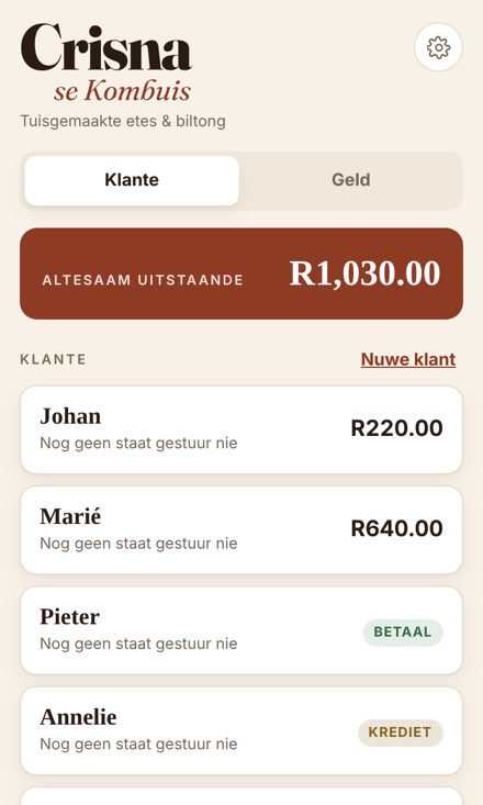 Crisna se Kombuis on a phone
