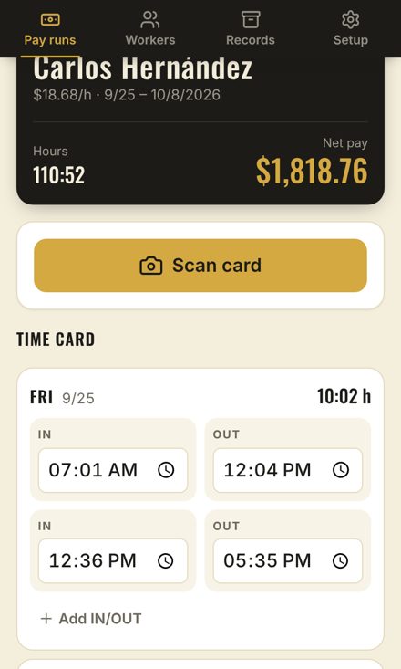 The payroll app on a phone